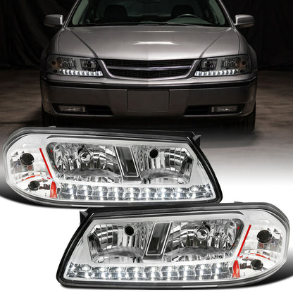 Ronnin - Faros delanteros LED de circulación diurna brillantes para Chevy Impala 2000-2005, reemplazo de conjunto, par | Cromo