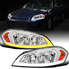 Ronnin - Fits 2006-2013 Chevy Impala 2006-2007 Monte Carlo Upgraded Replacement LED Tube Switchback Sequential Turn Signal Halogen Headlights Assembly Pair | Chrome