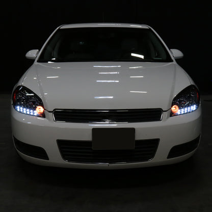 Ronnin - Se adapta a Chevy Impala 2006-2013 Impala Limited 2014-2016 Monte Carlo 2006-2007 Luces de circulación LED brillantes Conjunto de faros halógenos Par | Ahumado