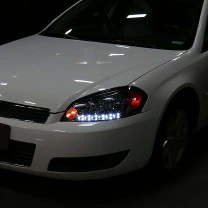 Ronnin - Se adapta a Chevy Impala 2006-2013 Impala Limited 2014-2016 Monte Carlo 2006-2007 Luces de circulación LED brillantes Conjunto de faros halógenos Par | Ahumado