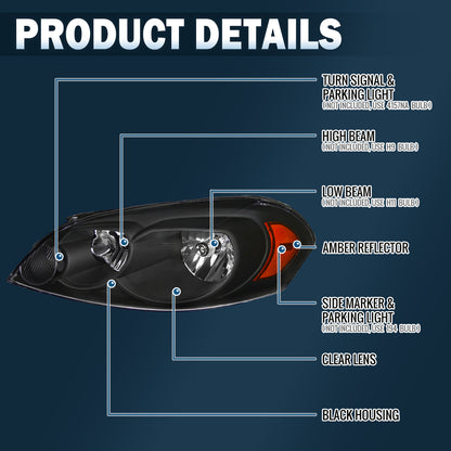 Ronnin - Compatible con Chevy Impala 2006-2013, Impala Limited 2014-2016, Monte Carlo 2006-2007, par de faros delanteros halógenos de repuesto de fábrica | Negros