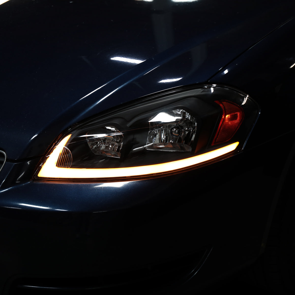 Ronnin - Fits 2006-2013 Chevy Impala 2006-2007 Monte Carlo Upgraded Replacement LED Tube Switchback Sequential Turn Signal Halogen Headlights Assembly Pair | Black