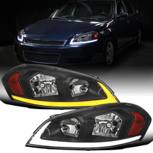 Ronnin - Fits 2006-2013 Chevy Impala 2006-2007 Monte Carlo Upgraded Replacement LED Tube Switchback Sequential Turn Signal Halogen Headlights Assembly Pair | Black