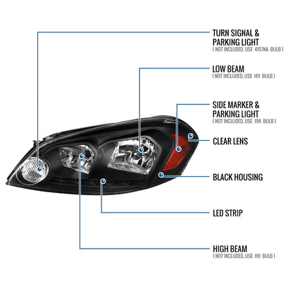 Ronnin - Compatible con Chevy Impala 2006-2013 Impala Limited 2014-2016 Monte Carlo 2006-2007 Par de luces diurnas LED brillantes con faros halógenos | Negro