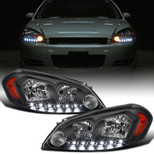 2006-2013 Chevy Impala 2014-2016 Impala Limited 2006-2007 Monte Carlo Bright LED Running Lights Halogen Headlights Assembly Pair | Black
