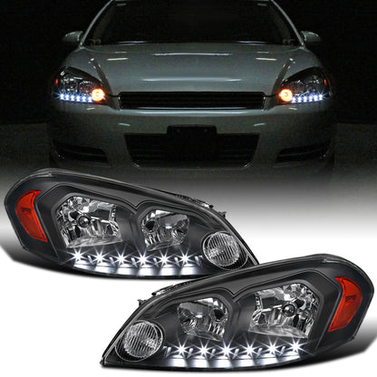 Ronnin - Compatible con Chevy Impala 2006-2013 Impala Limited 2014-2016 Monte Carlo 2006-2007 Par de luces diurnas LED brillantes con faros halógenos | Negro