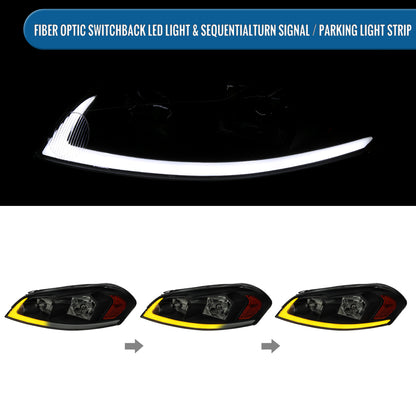 Ronnin - Fits 2006-2013 Chevy Impala 2006-2007 Monte Carlo Upgraded Replacement LED Tube Switchback Sequential Turn Signal Halogen Headlights Assembly Pair | Black Smoke