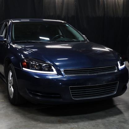 Ronnin - Fits 2006-2013 Chevy Impala 2006-2007 Monte Carlo Upgraded Replacement LED Tube Switchback Sequential Turn Signal Halogen Headlights Assembly Pair | Black Smoke