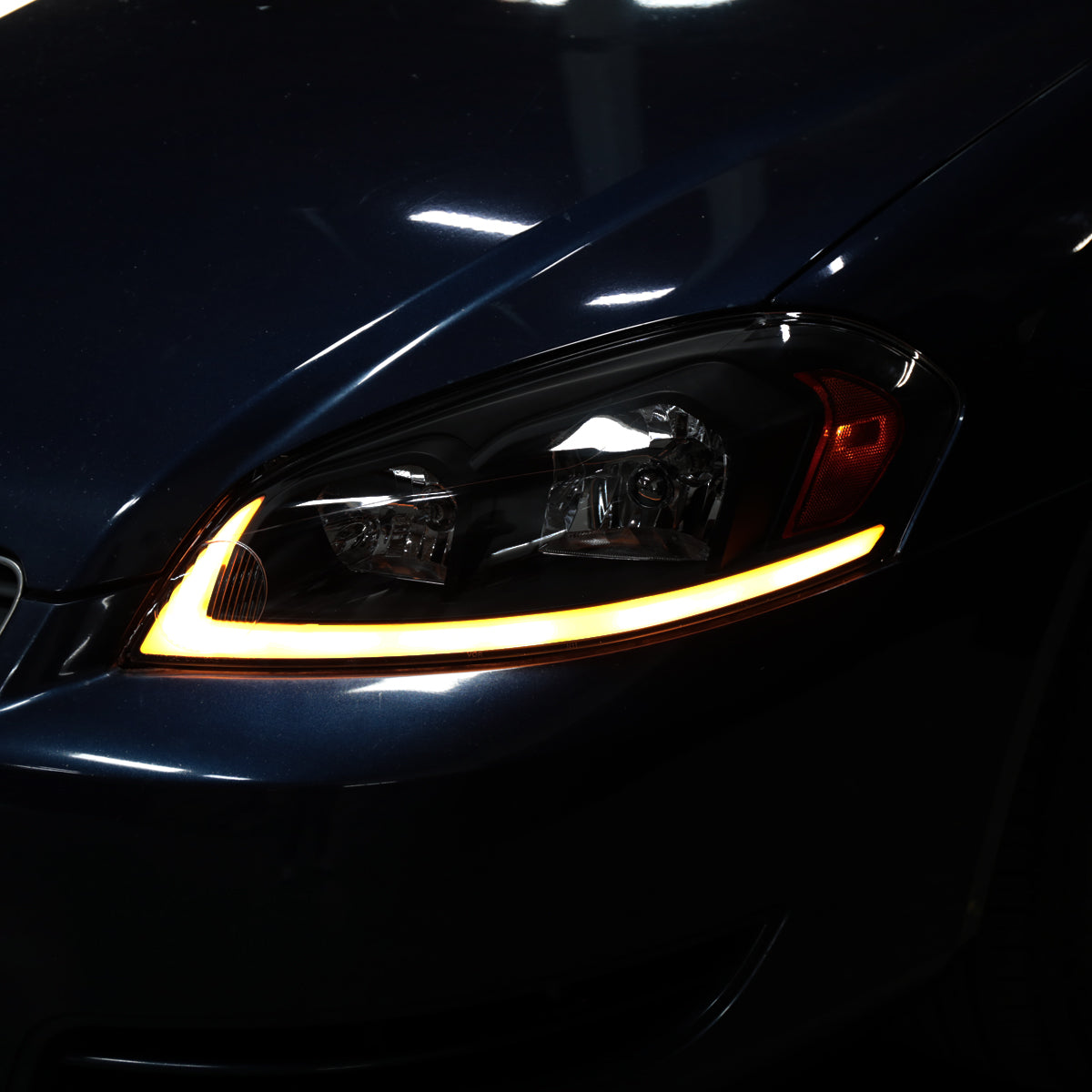 Ronnin - Fits 2006-2013 Chevy Impala 2006-2007 Monte Carlo Upgraded Replacement LED Tube Switchback Sequential Turn Signal Halogen Headlights Assembly Pair | Black Smoke