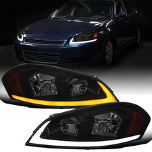 Ronnin - Fits 2006-2013 Chevy Impala 2006-2007 Monte Carlo Upgraded Replacement LED Tube Switchback Sequential Turn Signal Halogen Headlights Assembly Pair | Black Smoke