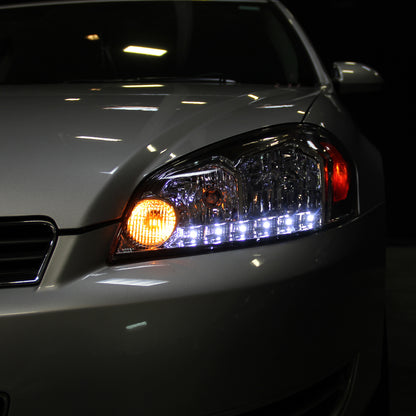 Ronnin - Compatible con Chevy Impala 2006-2013, Impala Limited 2014-2016, Monte Carlo 2006-2007, Luces de Circulación Diurna LED Brillantes, Par de Conjuntos de Faros Halógenos | Cromado
