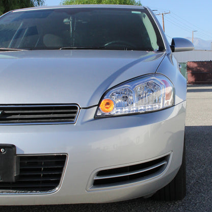 Ronnin - Compatible con Chevy Impala 2006-2013, Impala Limited 2014-2016, Monte Carlo 2006-2007, Luces de Circulación Diurna LED Brillantes, Par de Conjuntos de Faros Halógenos | Cromado