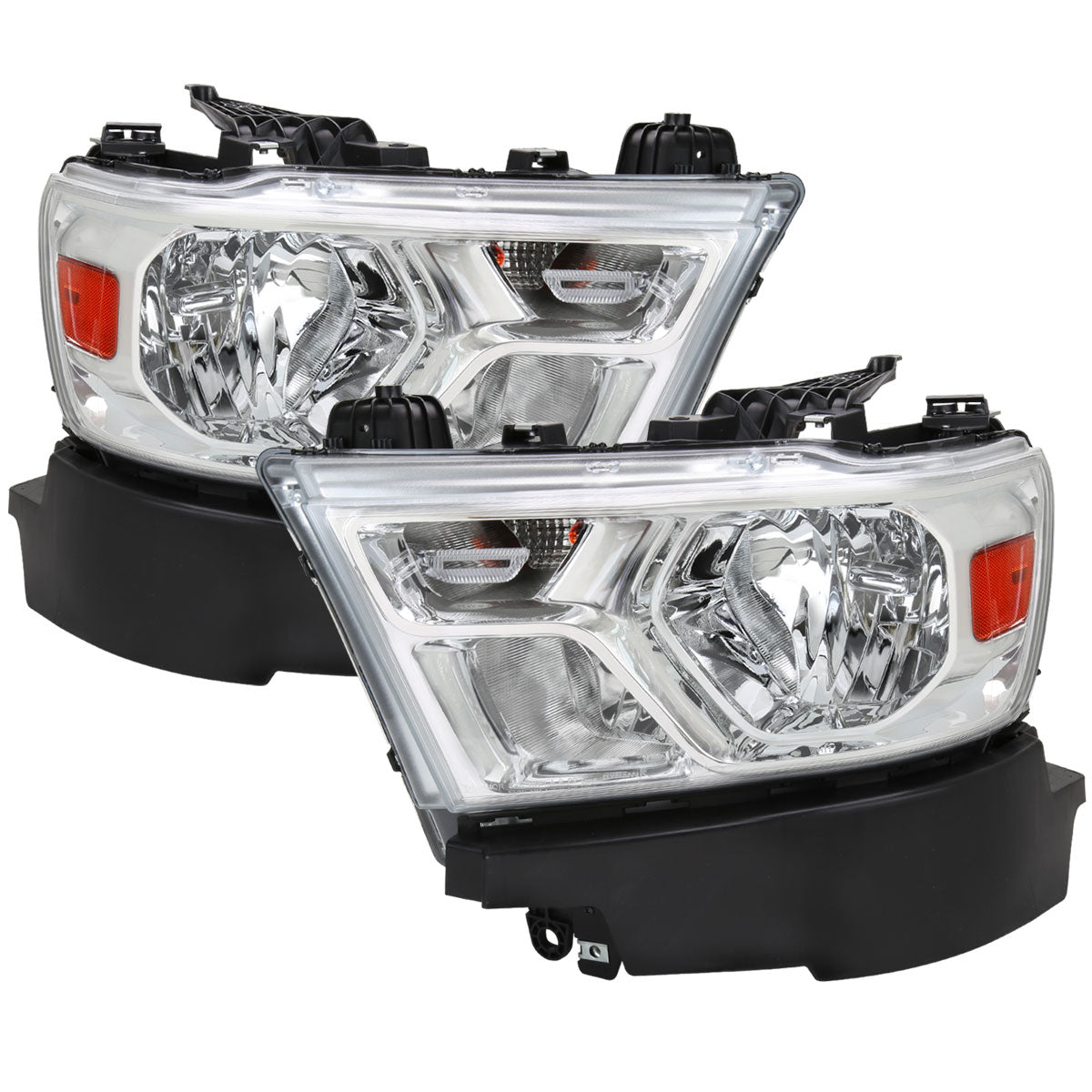 Ronnin - Fits 2019-2024 Ram 1500 Factory Replacement Halogen Headlights Assembly Pair | Chrome