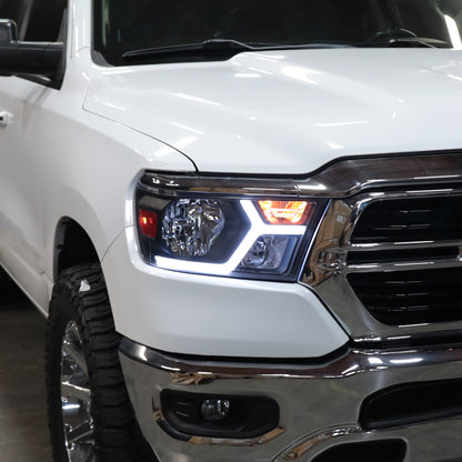 Ronnin - Fits 2019-2024 Ram 1500 Upgraded Factory Replacement Halogen Headlights LED Animated Startup Effect Assembly Pair | Black