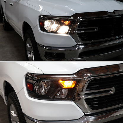 Ronnin - Fits 2019-2024 Ram 1500 Factory Replacement Halogen Headlights Assembly | Passenger Side | Black