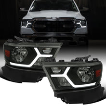 Ronnin - Fits 2019-2024 Ram 1500 Upgraded Factory Replacement Halogen Headlights LED Animated Startup Effect Assembly Pair | Black Smoke
