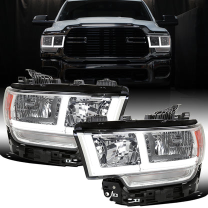 Ronnin - Fits 2019-2024 Ram 2500 3500 4500 5500 Tradesman Big Horn SLT Upgraded Replacement LED Animated Startup Effect Headlights Assembly Pair | Chrome