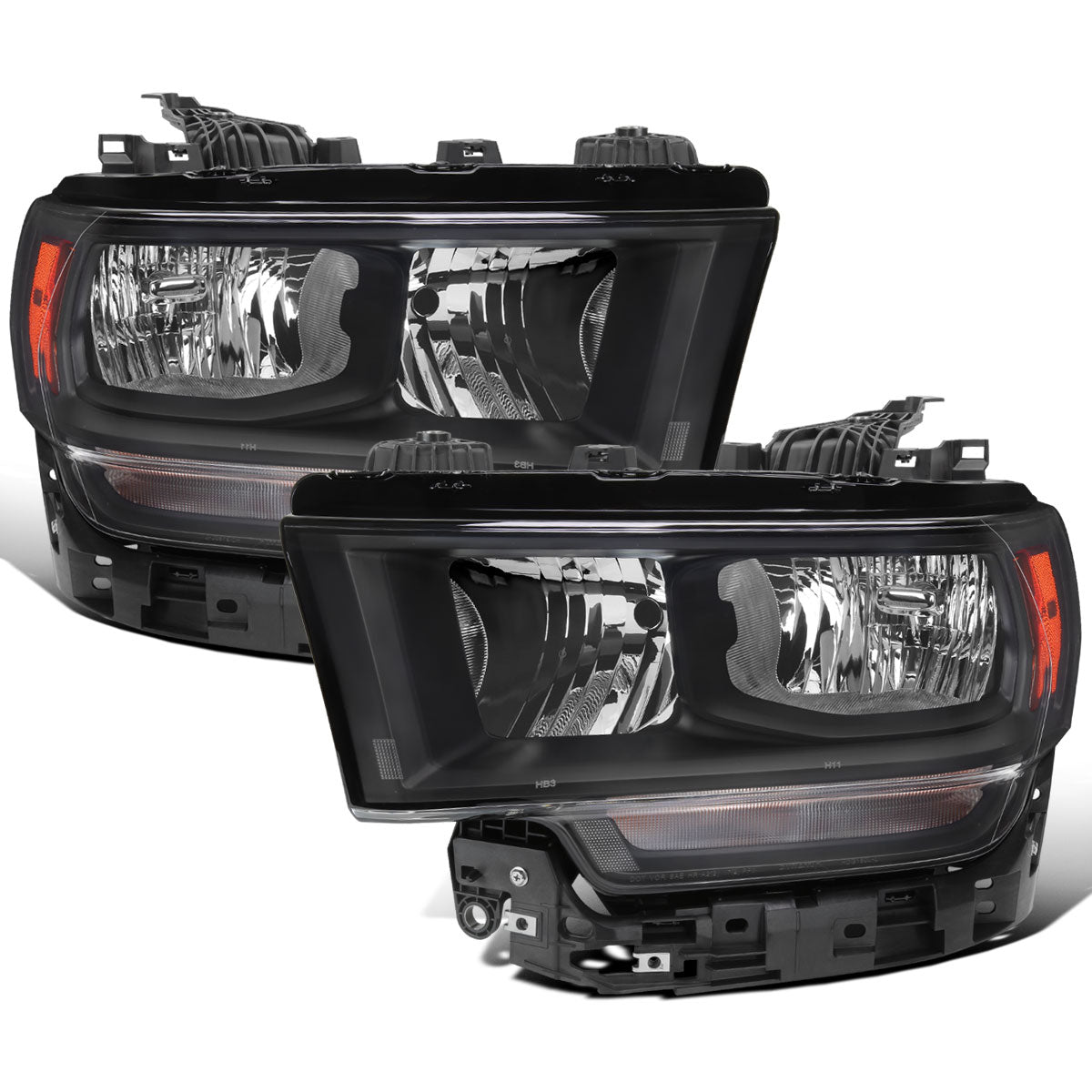 Ronnin - Fits 2019-2024 Ram 2500 3500 4500 5500 Factory Replacement Halogen Headlights Assembly Pair | Black