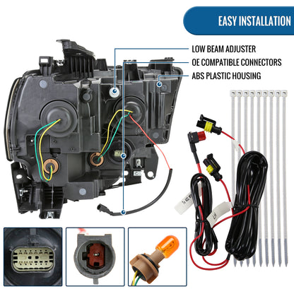 Ronnin - Fits 2019-2024 Ram 2500 3500 4500 5500 Tradesman Big Horn SLT Upgraded Replacement LED Animated Startup Effect Headlights Assembly Pair | Black
