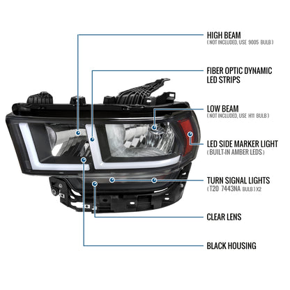 Ronnin - Fits 2019-2024 Ram 2500 3500 4500 5500 Tradesman Big Horn SLT Upgraded Replacement LED Animated Startup Effect Headlights Assembly Pair | Black