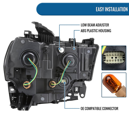 Ronnin - Fits 2019-2024 Ram 2500 3500 4500 5500 Factory Replacement Halogen Headlight Assembly Piece | Left Driver Side | Black