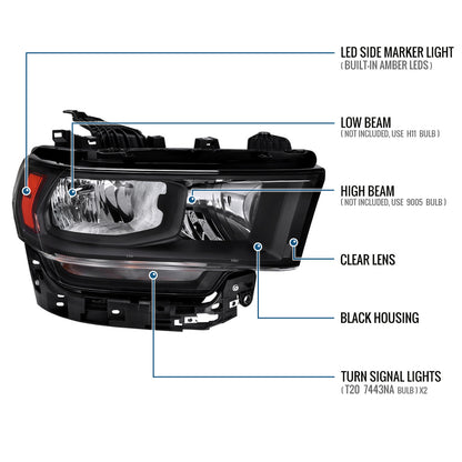 Ronnin - Fits 2019-2024 Ram 2500 3500 4500 5500 Factory Replacement Halogen Headlight Assembly Piece | Right Passenger Side | Black