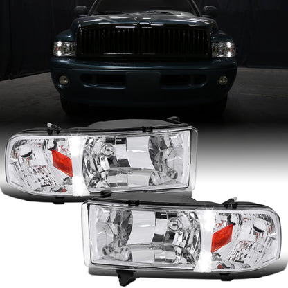 Ronnin - Fits 1994-2002 Dodge Ram 1500 2500 3500 Upgraded Replacement LED Lamps Headlights Assembly Pair | Chrome