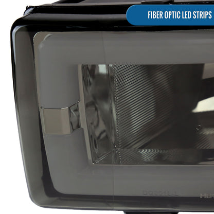Ronnin - Fits 1994-2002 Dodge Ram 1500 2500 3500 Upgraded Replacement LED Tube Headlights Assembly Pair | Smoke