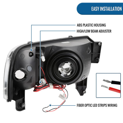 Ronnin - Fits 1994-2002 Dodge Ram 1500 2500 3500 Upgraded Replacement LED Tube Headlights Assembly Pair | Black