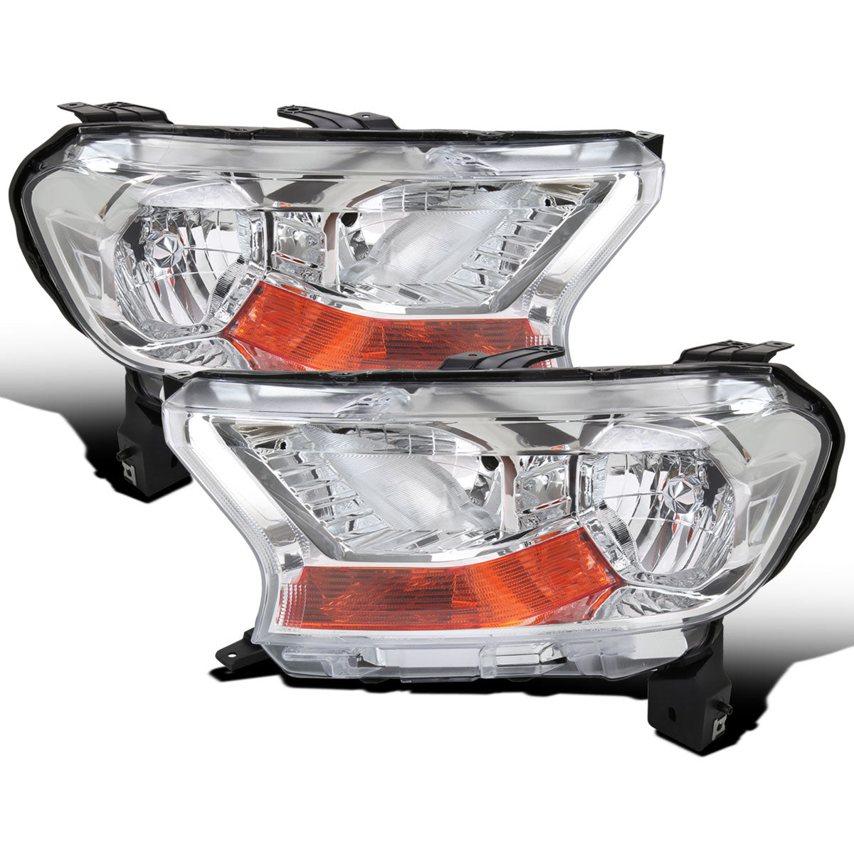 Ronnin - Fits 2019-2023 Ford Ranger XL XLT Factory Replacement Halogen Headlights Assembly Pair | Chrome