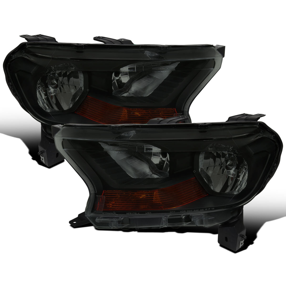 Ronnin - Fits 2019-2023 Ford Ranger XL XLT Factory Replacement Halogen Headlights Assembly Pair | Black Smoke