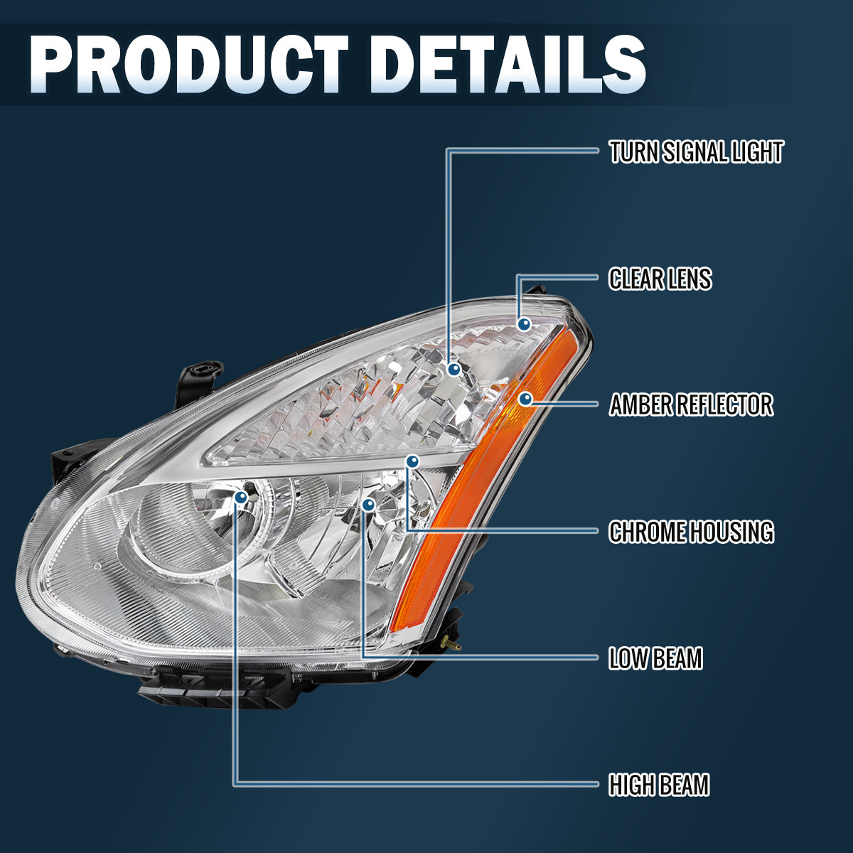 Ronnin - Compatible con Nissan Rogue 2008-2013 y Rogue Select 2014-2015 | Par de faros delanteros halógenos de repuesto | Cromado
