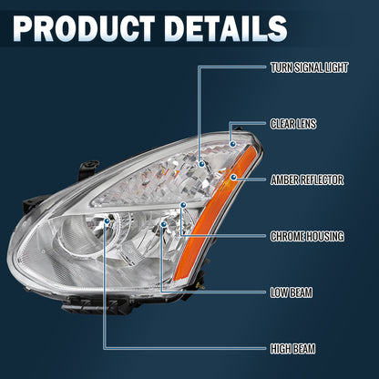 Ronnin - Compatible con Nissan Rogue 2008-2013 y Rogue Select 2014-2015 | Par de faros delanteros halógenos de repuesto | Cromado