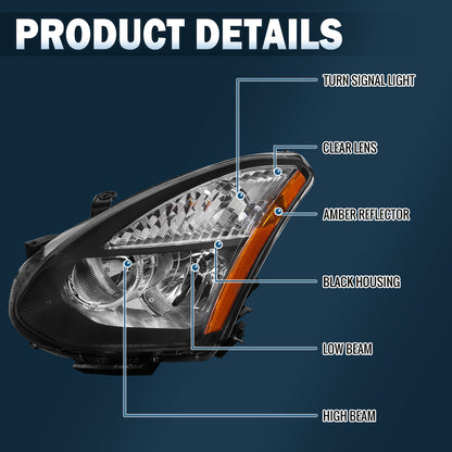 Ronnin - Compatible con Nissan Rogue 2008-2013 y Rogue Select 2014-2015 | Par de ensamblajes de faros halógenos de repuesto | Negro