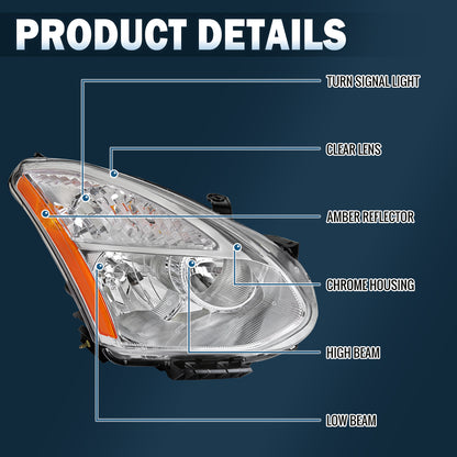 Ronnin - Compatible con Nissan Rogue 2008-2013, Rogue Select 2014-2015 Ensamblaje de faros halógenos de repuesto lado del pasajero | Cromo