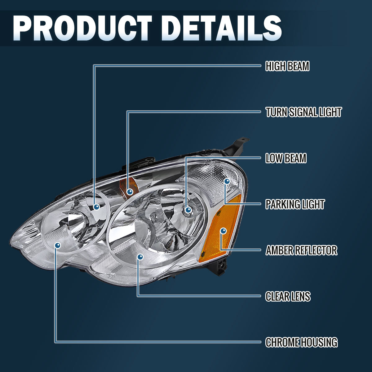 Ronnin - Faros delanteros de repuesto para Acura RSX 2002-2004 | Cromados