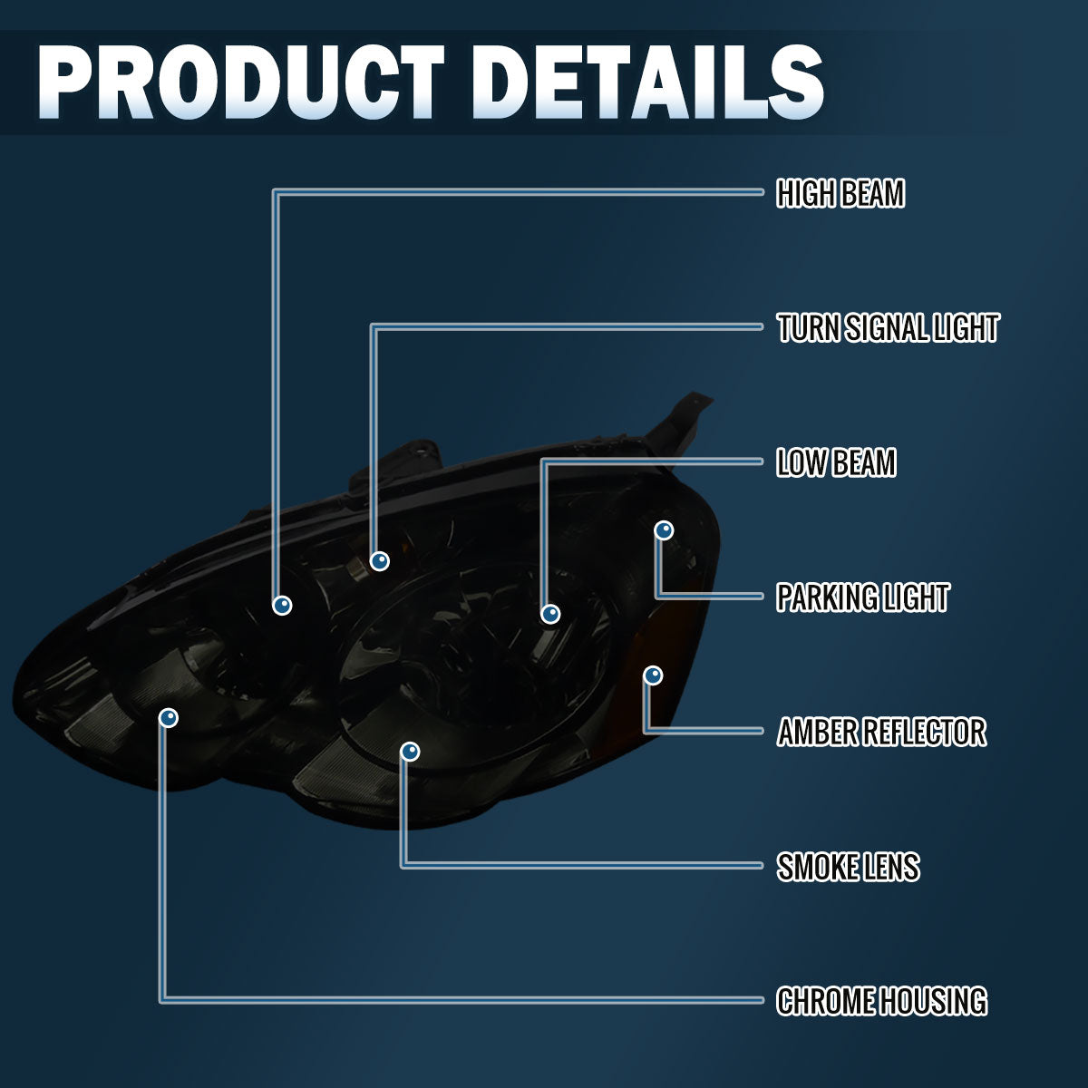 Ronnin - Compatible con Acura RSX 2002-2004 | Par de conjuntos de faros de repuesto | Ahumado