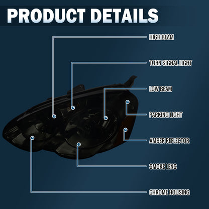 Ronnin - Compatible con Acura RSX 2002-2004 | Par de conjuntos de faros de repuesto | Ahumado