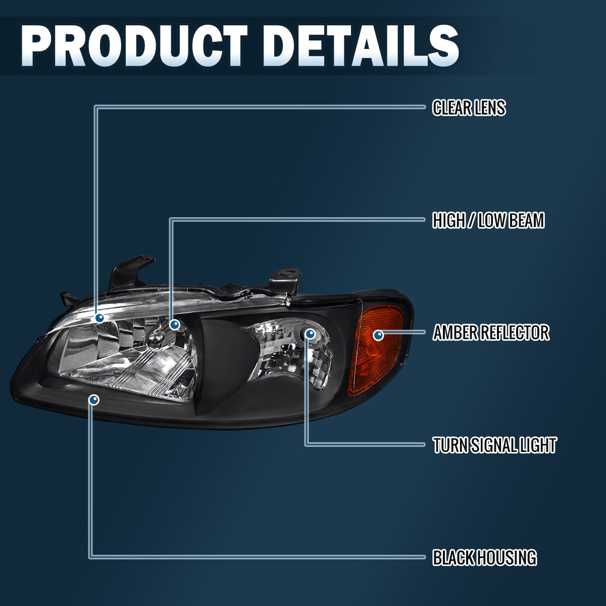Ronnin - Conjunto de faros delanteros de repuesto originales para Nissan Sentra 2000-2003 | Negros