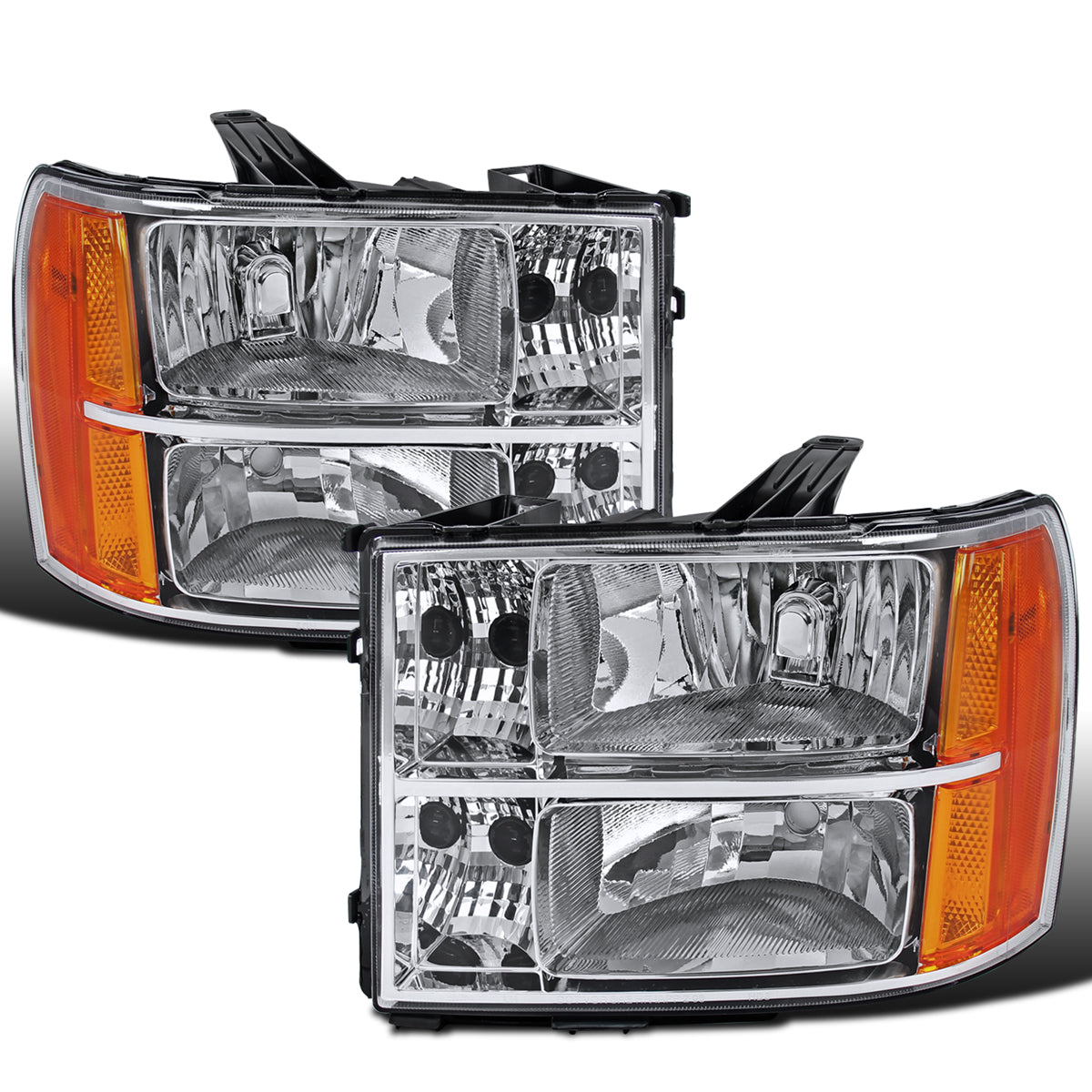 Ronnin - Compatible con GMC Sierra 1500 1500HD 2500HD 3500HD Denali 2007-2014 | Par de faros delanteros de repuesto cromados
