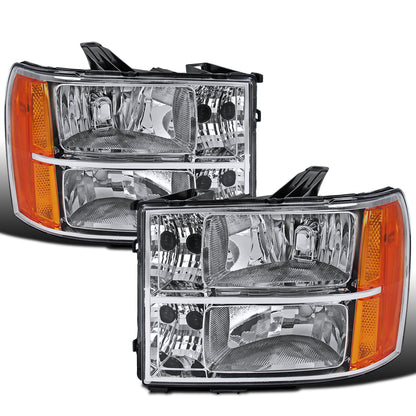 Ronnin - Compatible con GMC Sierra 1500 1500HD 2500HD 3500HD Denali 2007-2014 | Par de faros delanteros de repuesto cromados