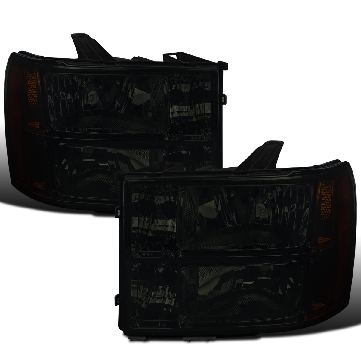 Ronnin - Fits 2007-2014 GMC Sierra 1500 1500HD 2500HD 3500HD Denali Factory Replacement Headlights Assembly Pair | Smoke