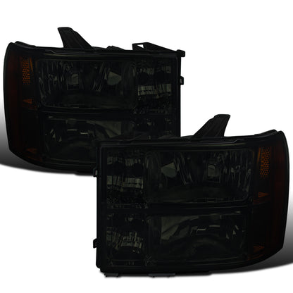 Ronnin - Fits 2007-2014 GMC Sierra 1500 1500HD 2500HD 3500HD Denali Factory Replacement Headlights Assembly Pair | Smoke