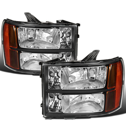 Ronnin - Compatible con GMC Sierra 1500 1500HD 2500HD 3500HD Denali de 2007-2014, par de faros delanteros de repuesto de fábrica | Negro