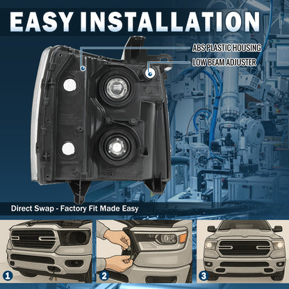 Ronnin - Faros delanteros de repuesto originales para Chevy Silverado 1500 2500HD 3500HD 2007-2013 | Cromados