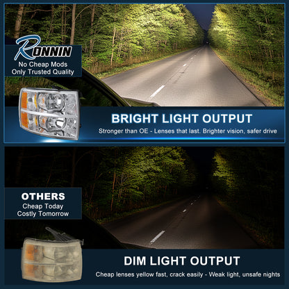 Ronnin - Faros delanteros de repuesto originales para Chevy Silverado 1500 2500HD 3500HD 2007-2013 | Cromados