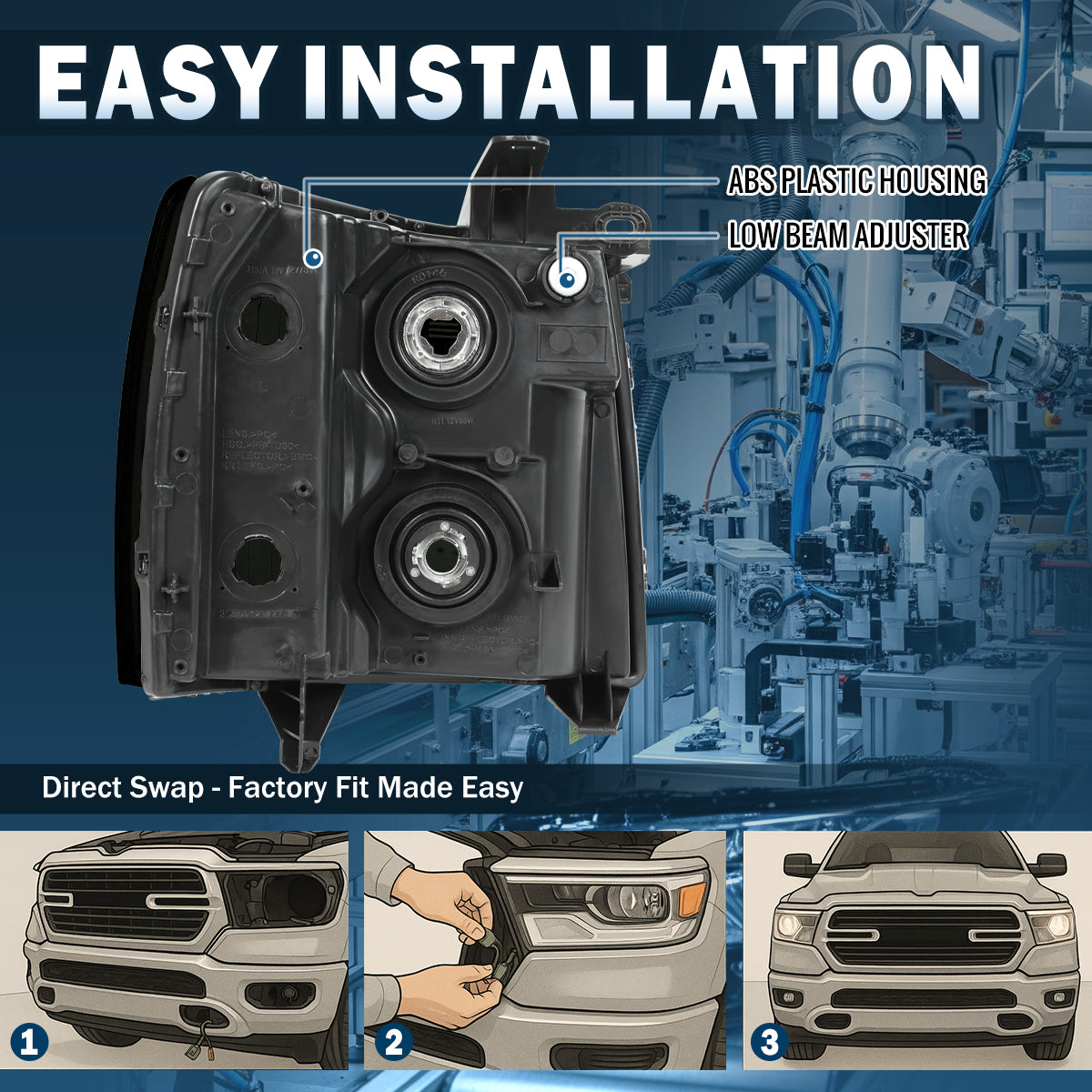 Ronnin - Compatible con Chevy Silverado 1500 2500HD 3500HD 2007-2013 | Par de faros delanteros de repuesto | Ahumados