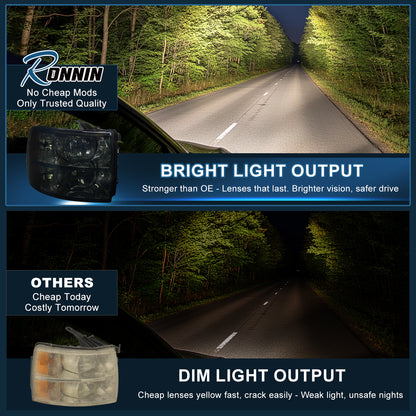 Ronnin - Compatible con Chevy Silverado 1500 2500HD 3500HD 2007-2013 | Par de faros delanteros de repuesto | Ahumados