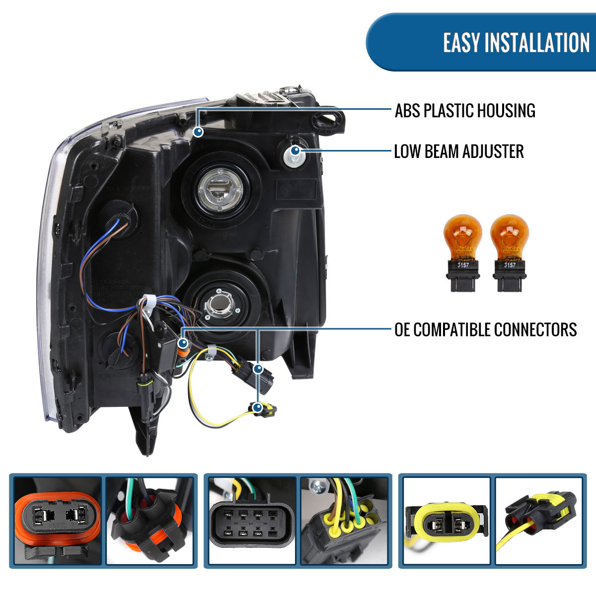 2007-2014 Chevy Silverado 1500 2500HD 3500HD Headlights Pair | Black