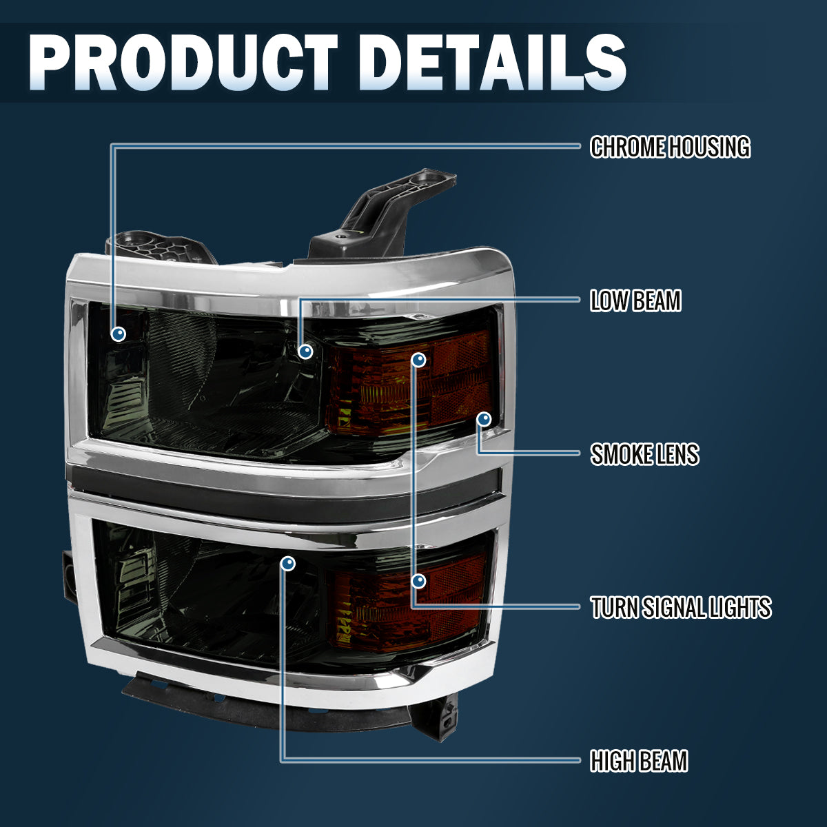 Ronnin - Se adapta a Chevy Silverado 1500 2014-2015 Par de ensamblajes de faros delanteros de repuesto | Ahumado